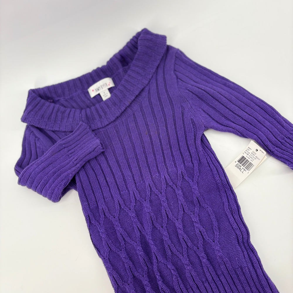 Amy Byer‎ Girls Small Purple Cable Knit Off Shoulder Sweater Dress Tunic Top